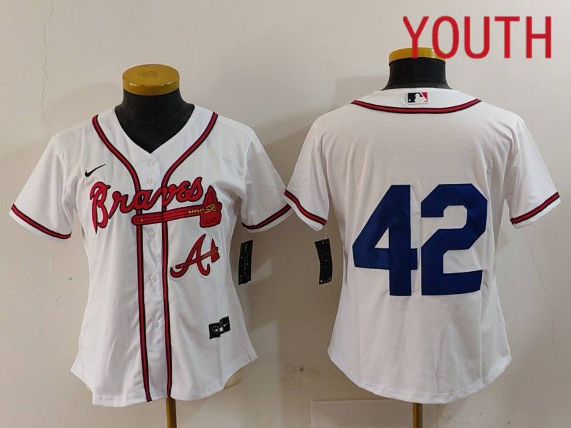 Youth Atlanta Braves #42 No Name White Game 2024 Nike MLB Jersey style 3->youth mlb jersey->Youth Jersey